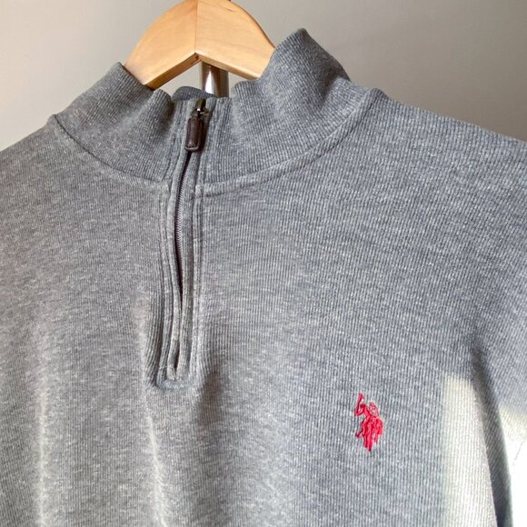 🍂 Light Gray Cotton Zip-Up Sweater with Red Embroidered Logo by U.S. Polo Assn. - Picture 3 of 9